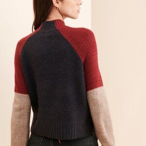Anthropologie Red, Navy, and Beige Women's Sweater
